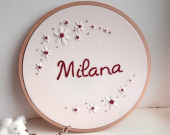 Personalized Baby Name Embroidery Hoop Custom Name Hand Embroidery Floral Name Newborns Baby Shower Gift Baby Girl or Boy Nursery Decor