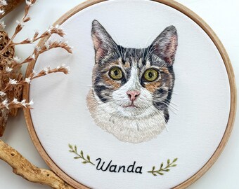 Custom Hand Embroidery, Personalized Embroidered Cat Portrait, Embroidered Artwork of Pet, Cat Loss Memorial Gift