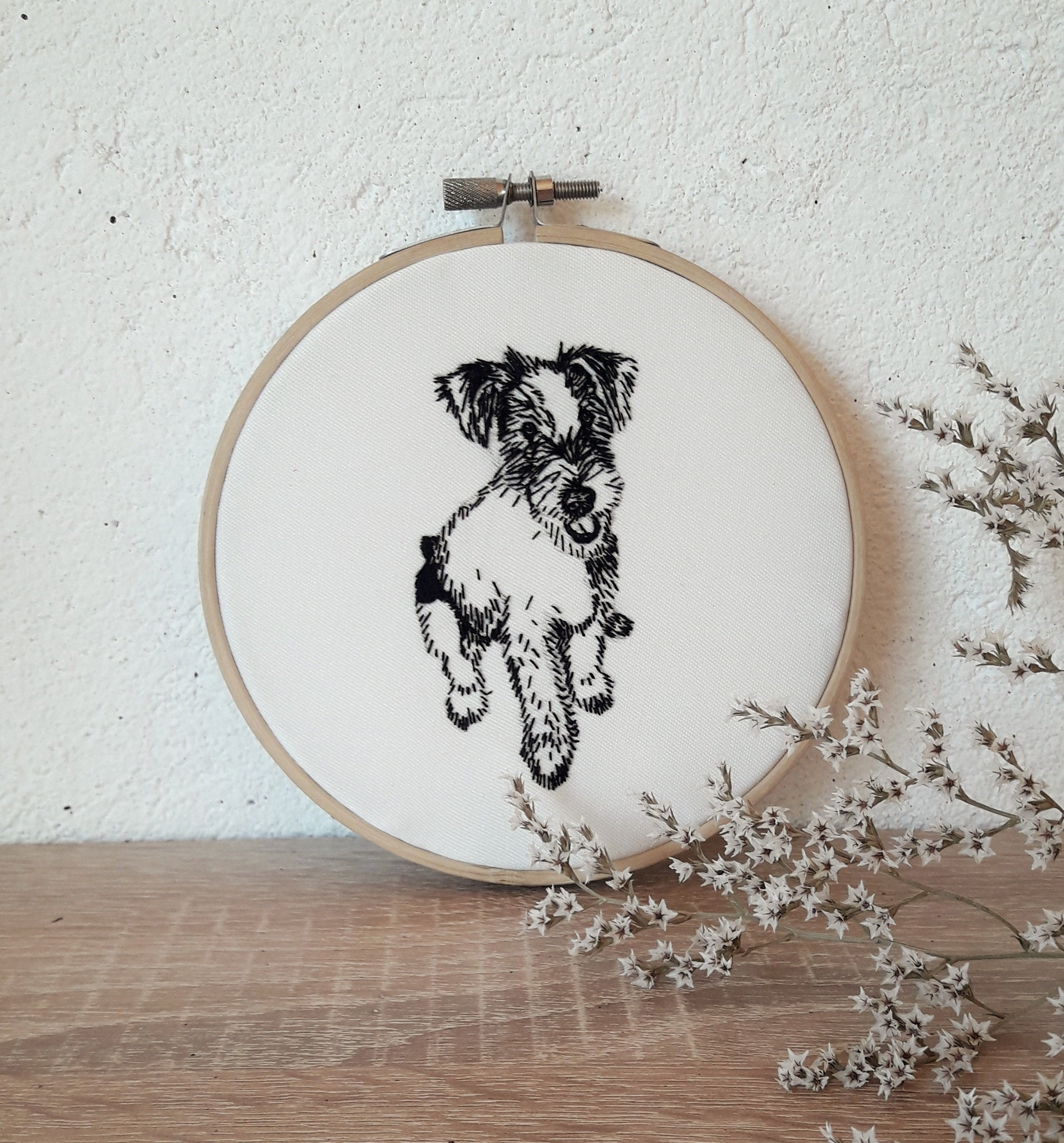 Custom Pet Portrait Embroidery with Pet Name Art Portrait from Etsy