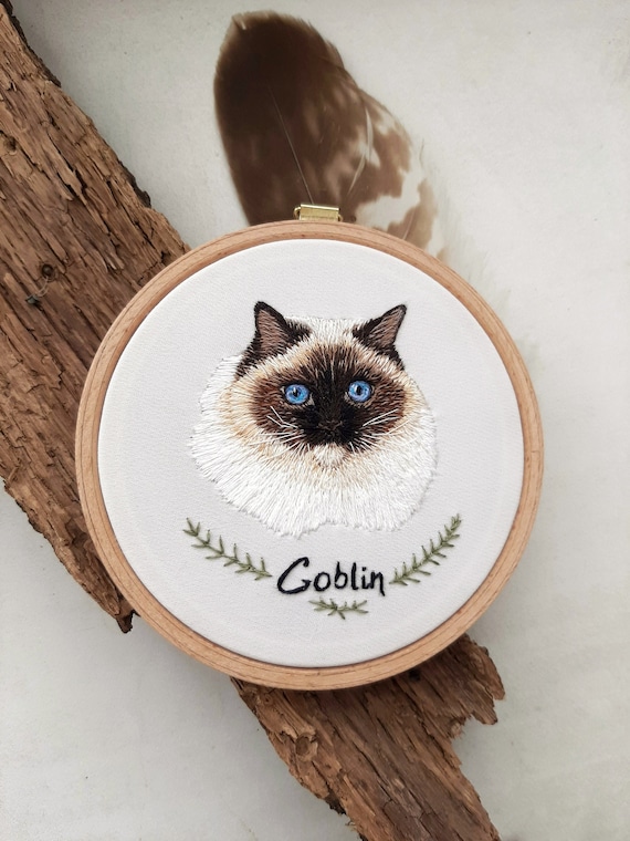Custom Hand Embroidered Pet Portrait: Personalized Pet Art Framed Cat & Dog Embroidery