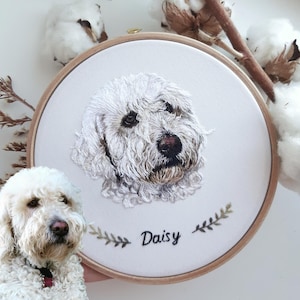 Personalisiertes Haustier Portrait: Personalisierte Hunde & Katzen Stickerei in Stickrahmen