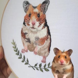 Personalized Hamster Portrait Embroidered Hamster Portrait Custom Hamster Memorial Art with Name Date Hamster Gift Memorial Frame