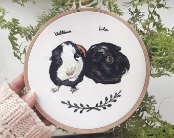 Custom Pet Embroidery Guinea Pig Portrait Custom Pet Portrait Embroidered Portrait Custom Embroidered Portrait Guinea Pig Pair Portrait