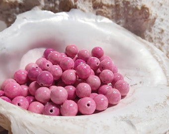 60x fossil coral pink colored 6 mm drilled balls beads