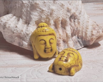 4x Buddha beads pendant Howlite yellow 28 mm