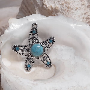 3x XL pendant starfish 40 mm turquoise howlite turquoise silver