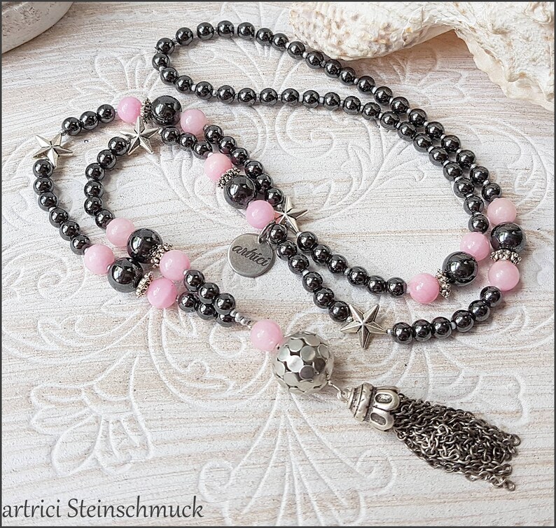 Gemstone y-chain hematite Jade Tassel image 1