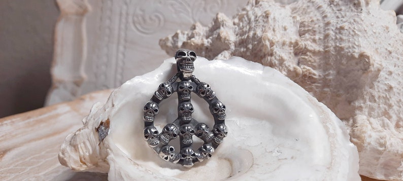 1x XXL pendant PEACE with SKULL stainless steel silver image 1