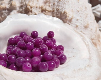60x perles boules de jade 6 mm violet fuchsia percées