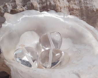 5x wunderschöne Perle Herz Anhänger bauchig Bergkristall ca. 20mm kristall längsgebohrt
