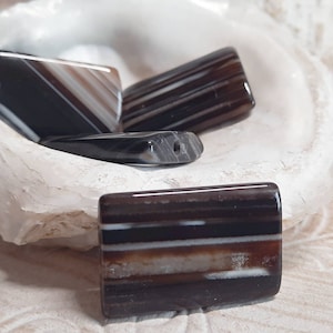 5x XL agate pendant beads rectangle approx. 30 x 20 mm black brown beige