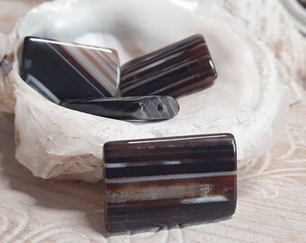 5x XL agate pendant beads rectangle approx. 30 x 20 mm black brown beige