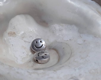 25x smiley perle argent 10 x 3 mm métal