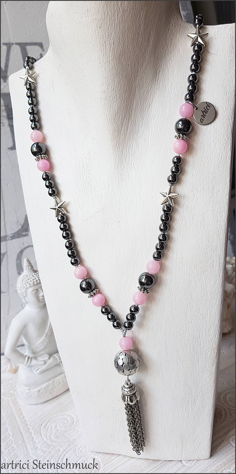 Gemstone y-chain hematite Jade Tassel image 2