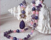 Gemstone necklace - faceted jade drop lotus flower - agate jade amethyst stainless steel - Buddha - YOGA - pink lilac purple gold