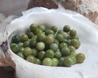 200x perles boules de jade 6 mm percées vert olive