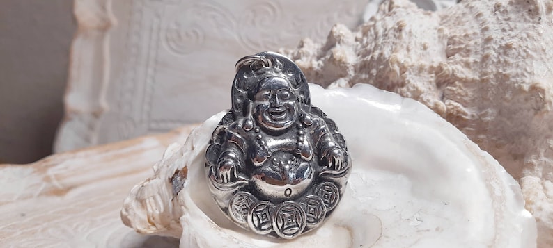 1x XXL pendant Buddha stainless steel solid silver image 1