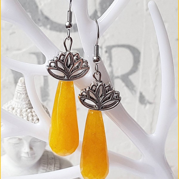 Great earrings earrings earrings stainless steel jade lotus flower yellow silver