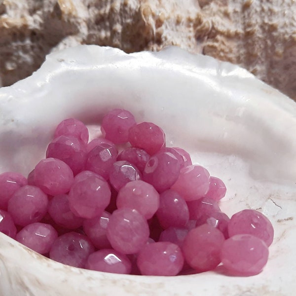 50x Jade Rondell Perlen facettiert 6mm rosa pink gebohrt