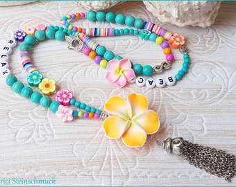 HIPPIE Chain BLÜTE Turquoise Colorful tassel Turquaise Howlith