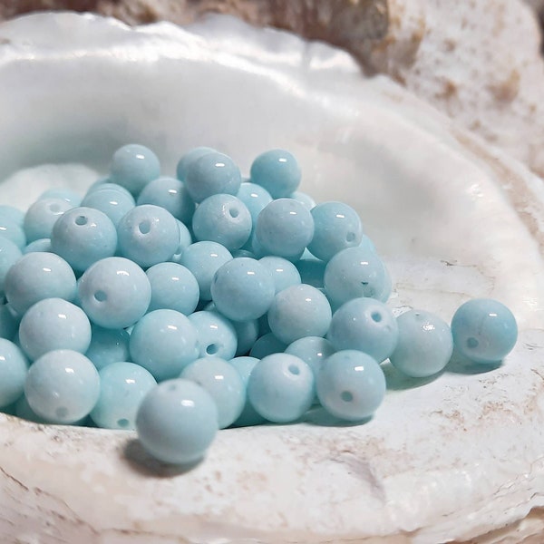96x jade ball beads 8 mm drilled light blue