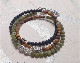 Delicate gemstone bracelet wrap bracelet Buddha Lotus Infinity - Onyx tiger's eye Nephrite Jade - black brown khaki - 4 mm - OM