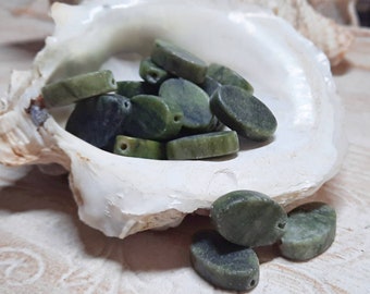20x gemstone bead nephrite jade oval approx. 20 x 10 mm khaki olive green