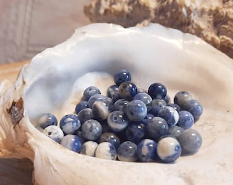 100x sodalite ball beads 6 mm drilled blue white