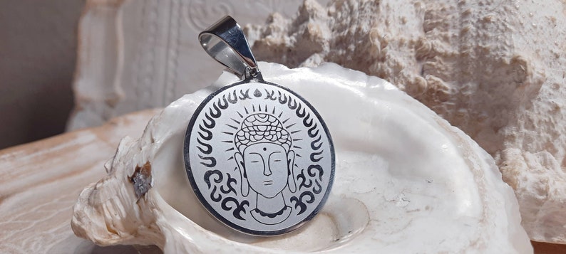 1x XXL pendant BUDDHA stainless steel solid silver image 1
