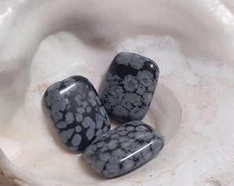 4x Schneeflockenobsidian Perle Rechteck ca. 20x15mm schwarz grau längsgebohrt