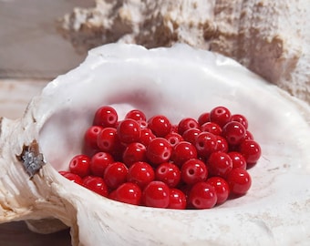 100x jade balls beads red 6 mm