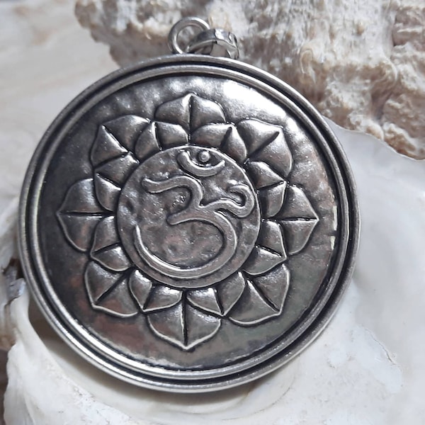 3x XXL OM Lotus Anhänger Kette ca. 80mm silber