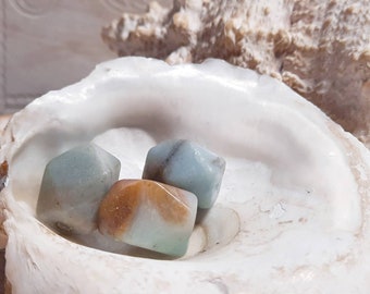 3x Perle naturelle facettée cuboïde Amazonite 19 x 15 mm percée dans le sens de la longueur