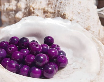 50x boules de jade 8 mm percées violet légèrement marbrées