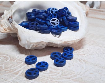 20x Howlite beads Peace royal blue 10 mm