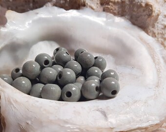 130x wooden beads gray 8 mm drilled balls