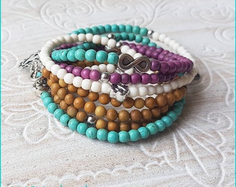 Delicate Gemstone Wrap Bracelet YOGA Petrified Wood Turquoise Howlith Stainless Steel Lotus Infinity Buddha Hamsa Hand Chinese Knot