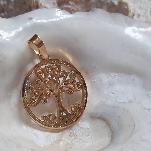 1x pendentif arbre de vie en acier inoxydable 33 mm avec oeillet doré