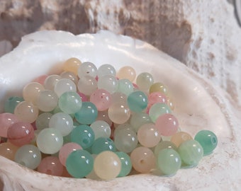 80x perles boules de jade 6 mm mélange de couleurs pastel percées