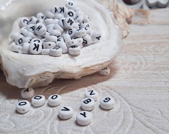 200x letter beads MIX black white round