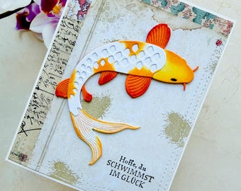 Vintage Japanese birthday card, Japanese Koi birthday card, Japanese Koi birthday card, Japanese Fish birthday card