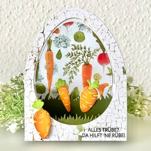 Biglietto di Pasqua con carota, biglietto motivazionale, biglietto di pronta guarigione, biglietto di compleanno, biglietto di congratulazioni, giardiniere, regalo di Pasqua