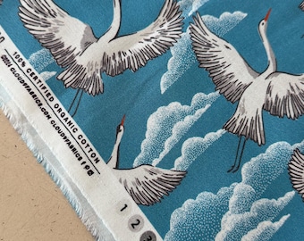 Baltic Woodland - Flying Cranes Organic Cotton (Cloud9)  by Maria Galybina