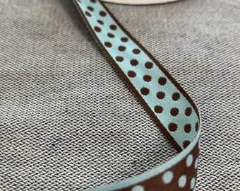 5 m woven ribbon from Renaissance Ribbon - dots on both sides brown/light blue