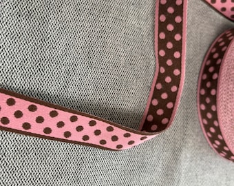 5 m woven ribbon from Renaissance Ribbon - dots on both sides brown/pink