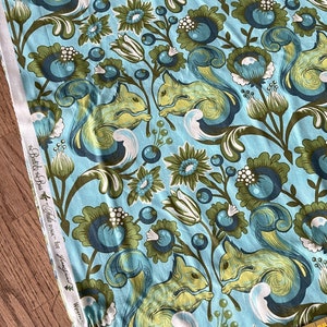 OOP - Tula Pink Birds & Bees Squirrel in aqua - RARE!!