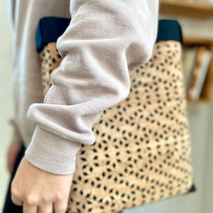 Bolso de corcho con motivo de rombos, bolso tote, corcho sobre algodón con correa de alta calidad y pequeño compartimento interior con cierre magnético