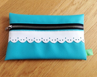 Cosmetic pouch, pencil case, case, make-up bag, toiletry bag, make-up bag, light blue faux leather