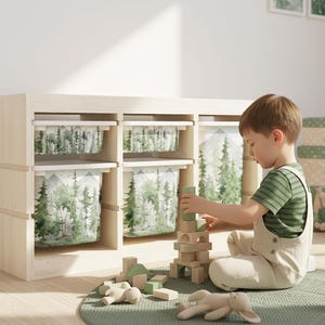 Sticker for IKEA Trofast boxes with fir forest landscape in watercolor look | Hack, removable furniture film, container