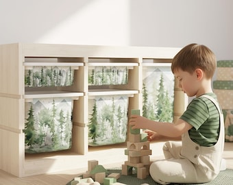 Sticker for IKEA Trofast boxes with fir forest landscape in watercolor look | Hack, removable furniture film, container